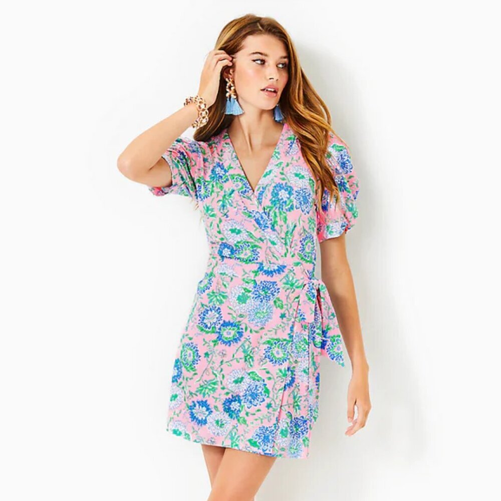 NWT Lilly Pulitzer Sailynn Mini Romper Conch Shell Pink Wrap Dress V-Neck XS